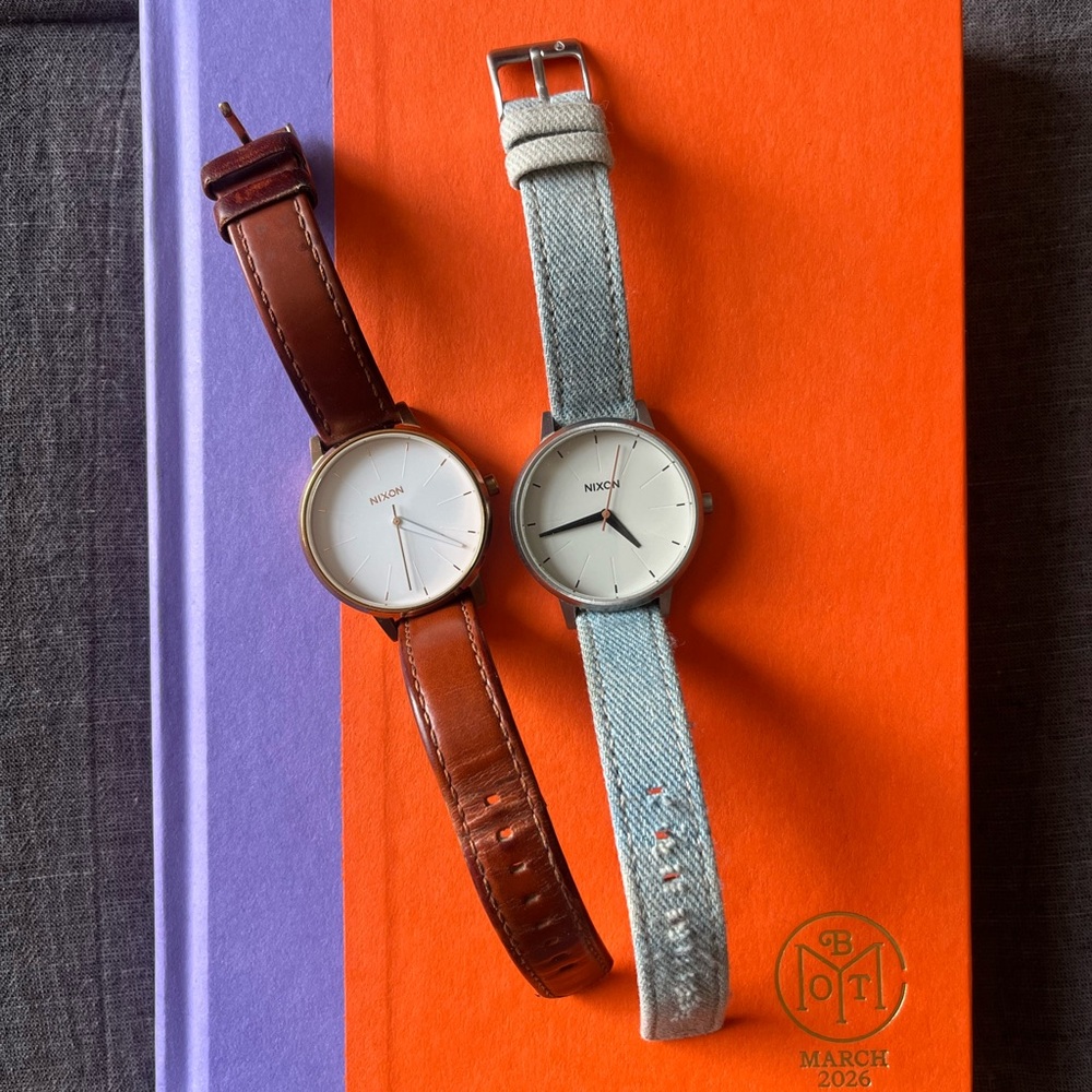 Nixon Kensington Watches (2) with Brown Leather and Light Blue Denim Strap